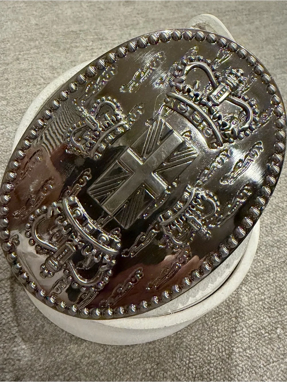 Vintage White Belt Crown Union Jack Buckle Punk Y2K Boho 33-37